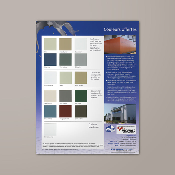 Charte des couleurs de PMI offertes (Français) Vicwest Sample Toolbox